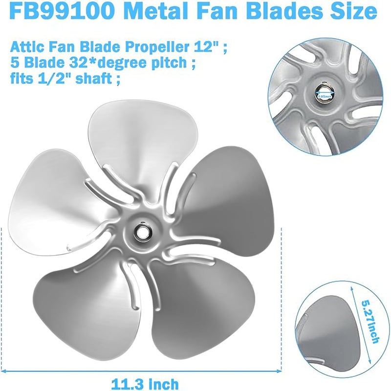 SuperDi FB99100 Attic Fan Blade Propeller 12" 32 Degree 5 Blade for 1/2" Shaft Installation Clockwise from The Hub Side - Image 2